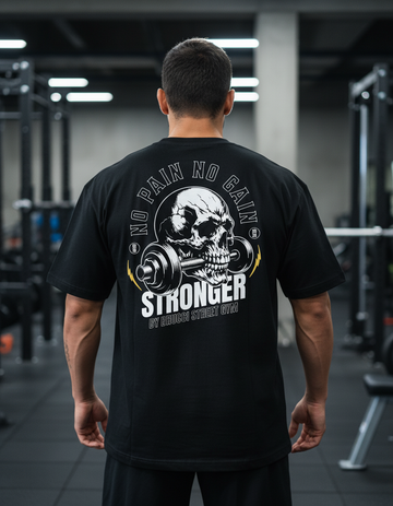 Camiseta Oversized Gym Skull no Pain no Gain