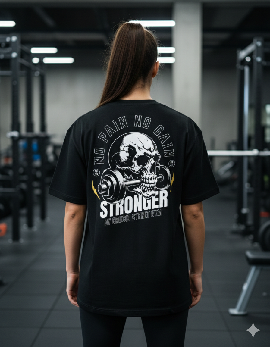 Camiseta Oversized Gym Skull no Pain no Gain