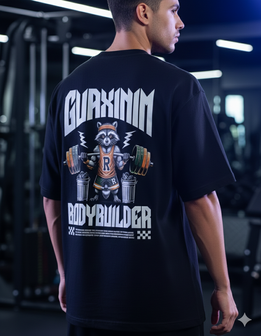 Camiseta Oversized Cute Gym guaxinim bodybuilder