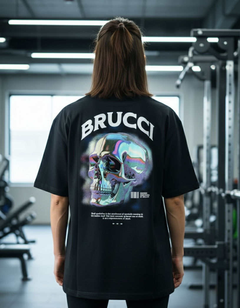 Camiseta Oversized Gym Skull Metal