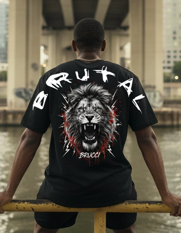 Camiseta Oversized Brucci Brutal animals Leão rugindo