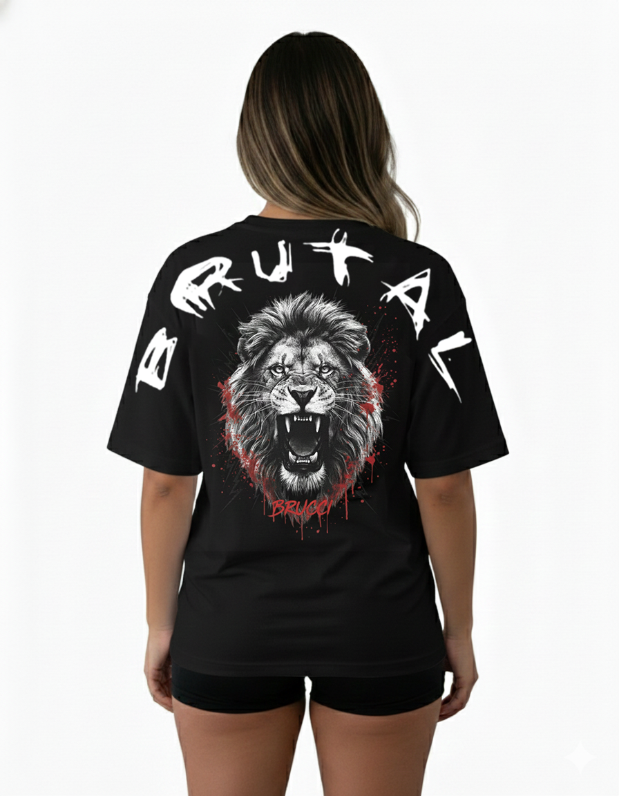Camiseta Oversized Brucci Brutal animals Leão rugindo