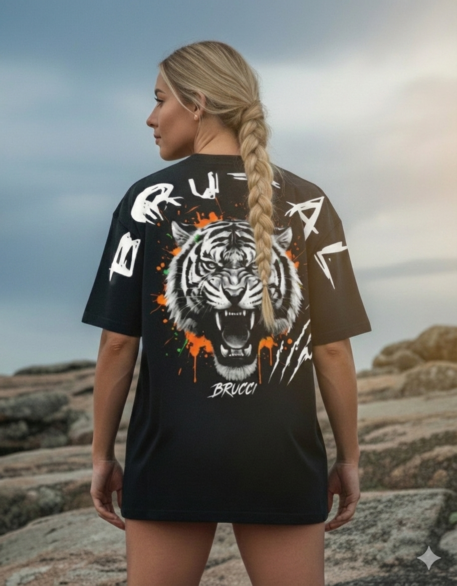 Camiseta Oversized Brucci Brutal animals Tigre rugindo