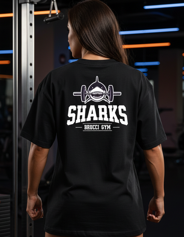 Camiseta Oversized Cute Gym Shark fofo tubarão