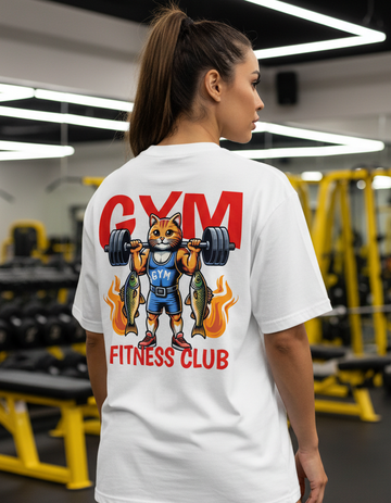 Camiseta Oversized Cute Gym Cat treine forte Gym